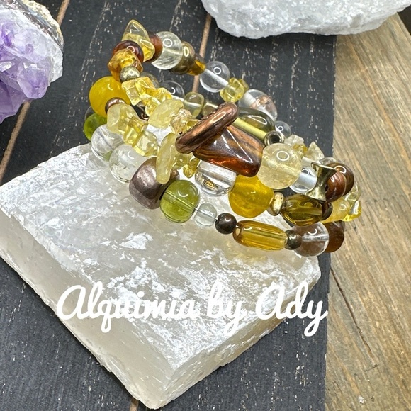 Chunky layered Citrine wrap around handmade adjustable bracelet rustic bracelet - Picture 1 of 1